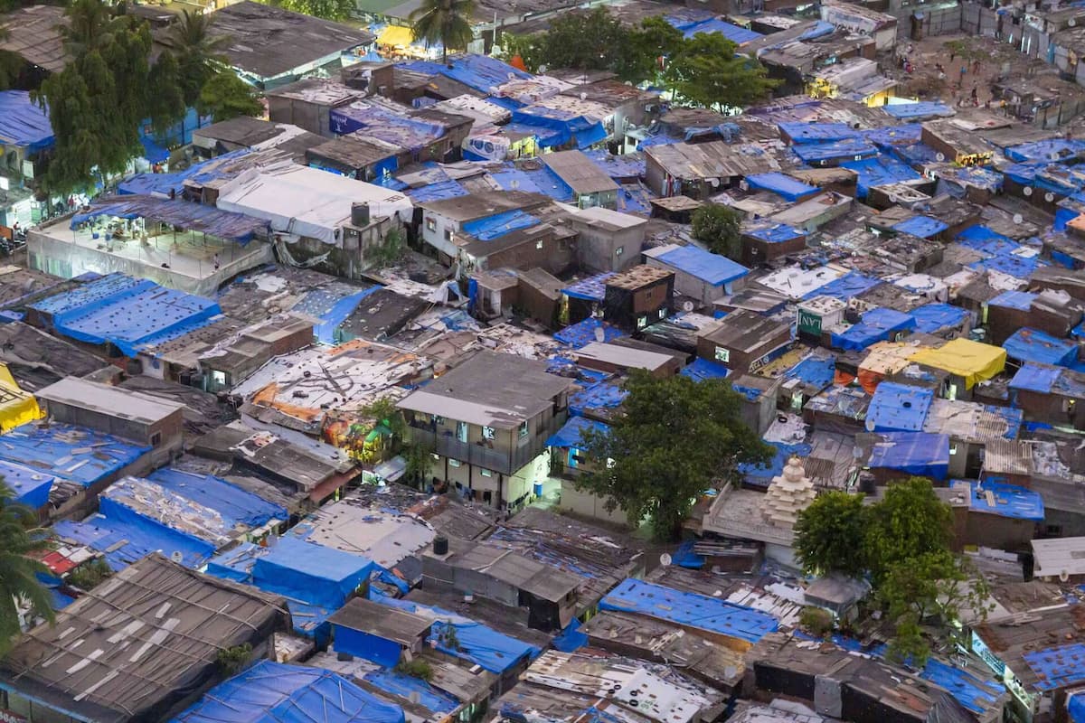 An aerial photograph of a Mumbai slum.